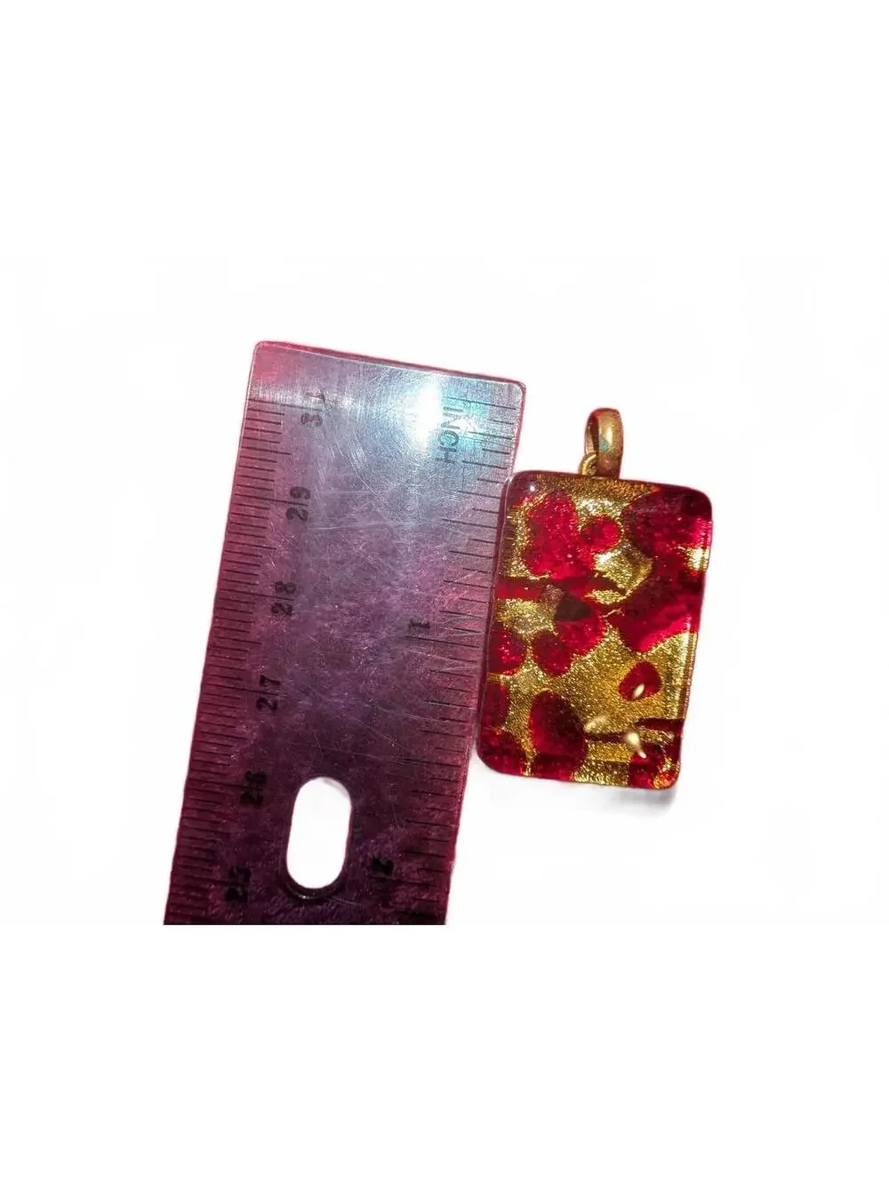 Murano Vetro Glass Pendant Red and Gold Rectangular Charm